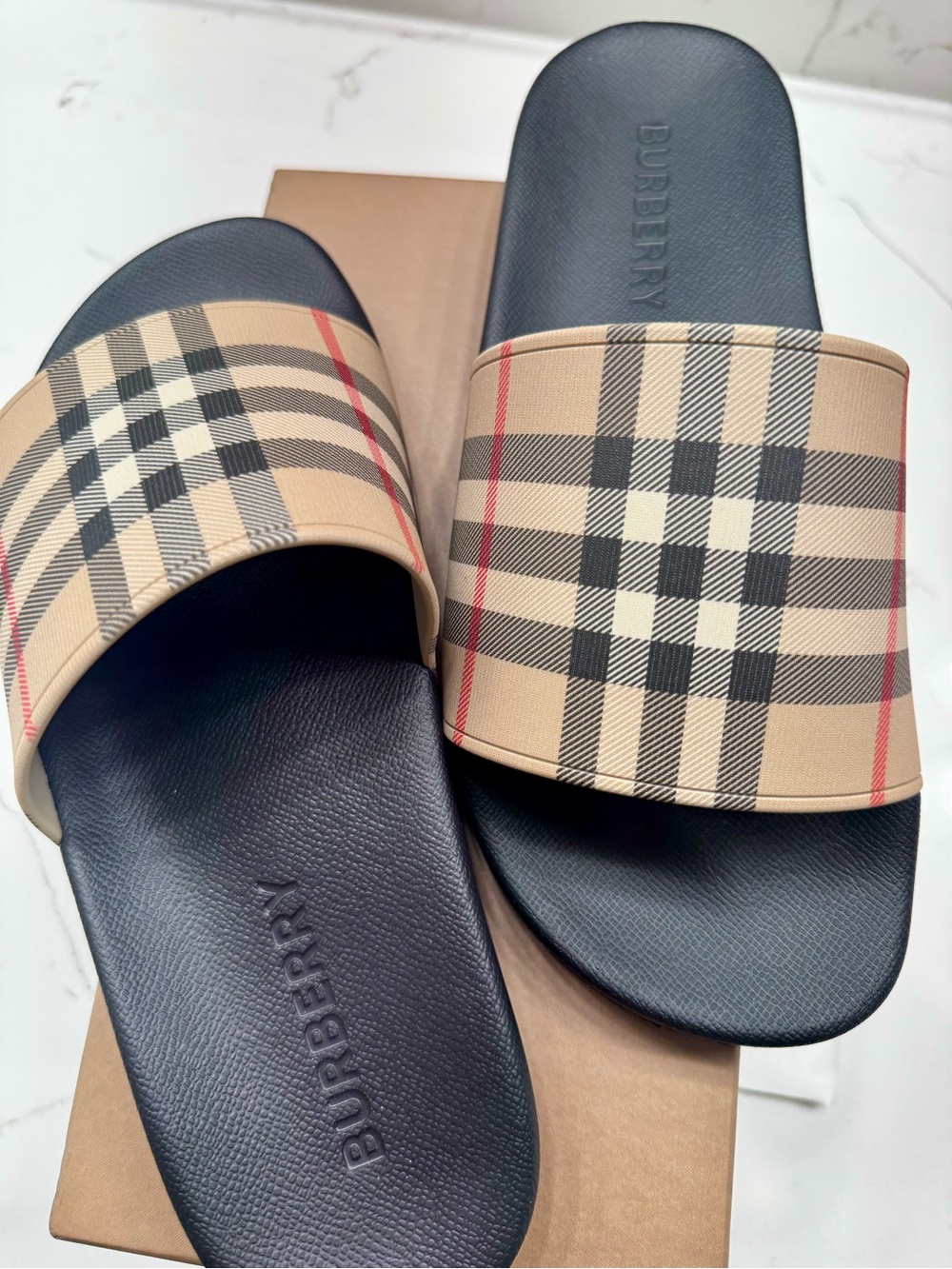 Burberry Black Footbed Nova Check Slide Sandals - Picture 2 of 6